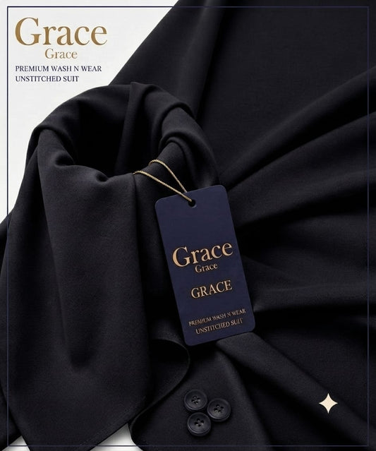 Grace Premium Wash N Wear Unstitched Suit – Black