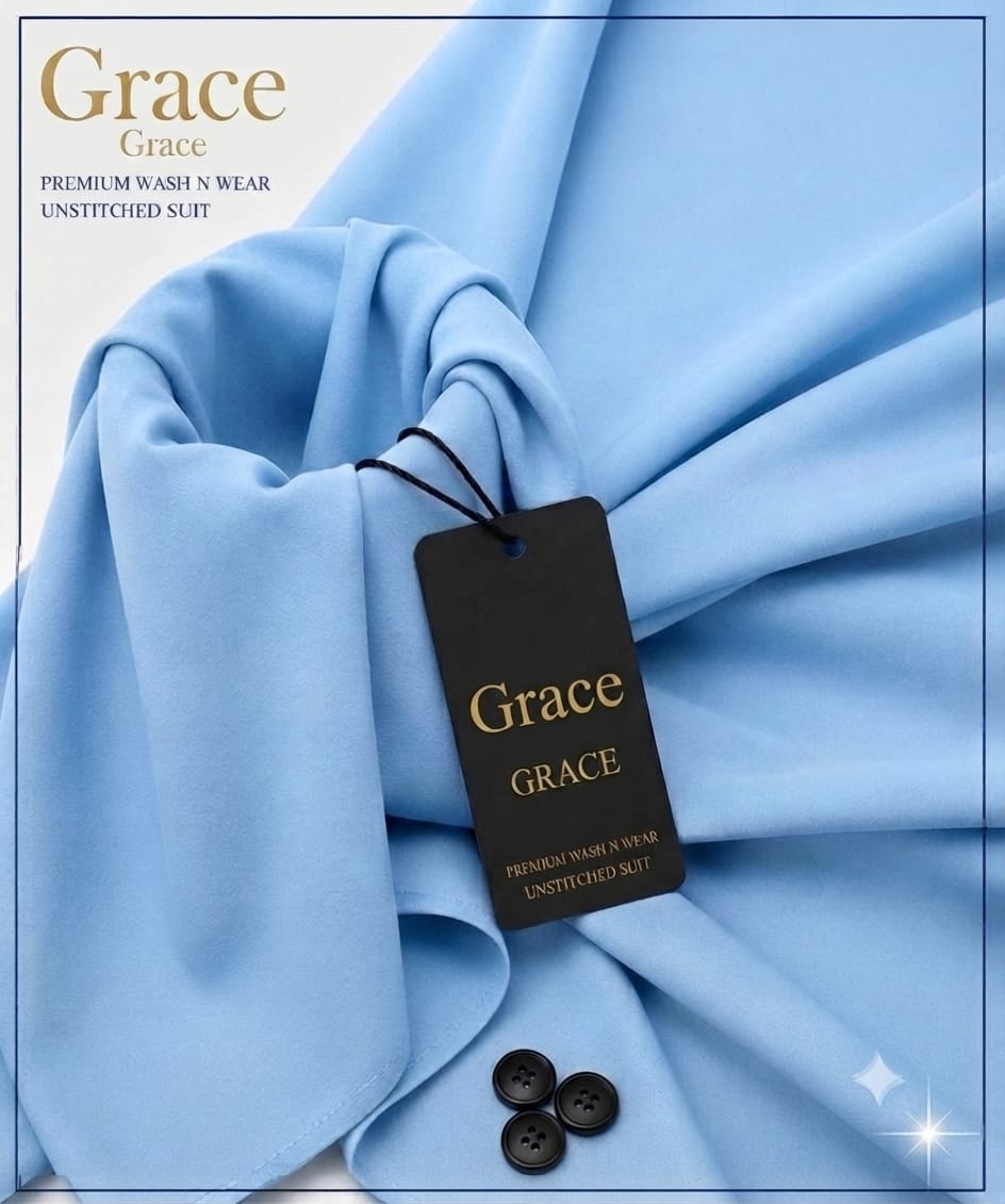 Grace Premium Wash N Wear Unstitched Suit – Sky Blue | Soft & Elegant Fabric